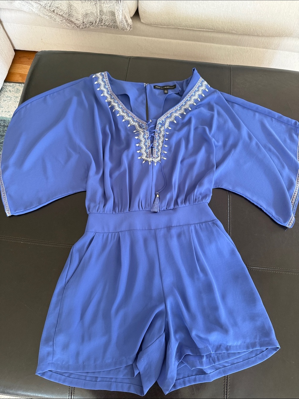 White House Black Market Royal Blue Embroidered Romper